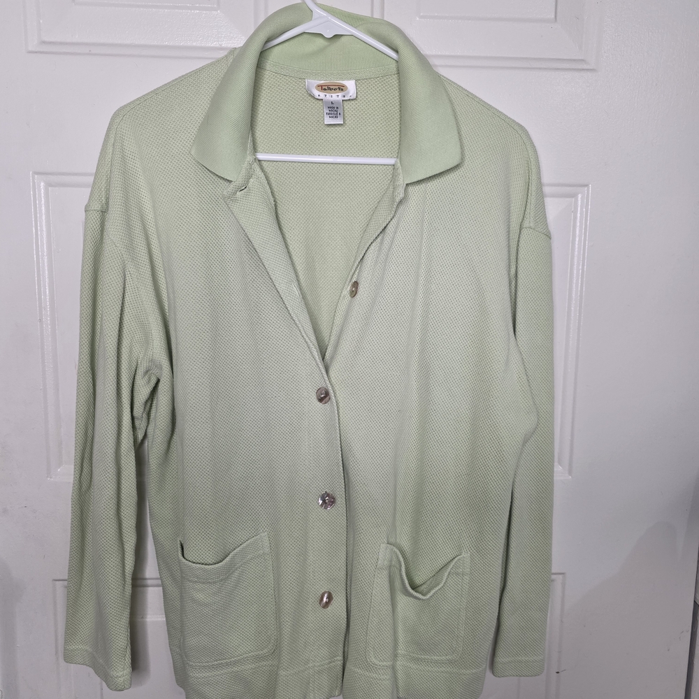 Talbots Soft Green Button Up Sweater Size Large‎